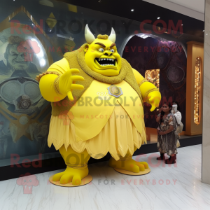 Lemon Yellow Ogre mascot costume character dressed with a Ball Gown and Bracelet watches