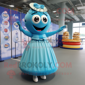 Cyan Bagels mascot costume character dressed with a A-Line Skirt and Hairpins