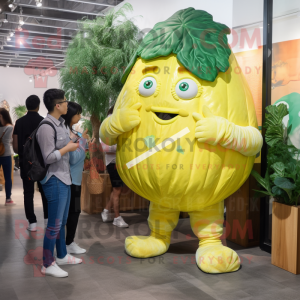 Lemon Yellow Cabbage mascot costume character dressed with a Boyfriend Jeans and Watches