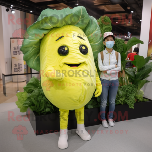 Lemon Yellow Cabbage mascot costume character dressed with a Boyfriend Jeans and Watches