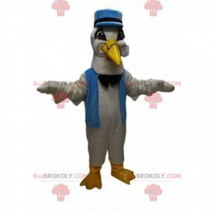 Mascot cisne blanco con gorra azul y pajarita - Redbrokoly.com