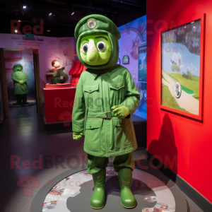 Green Soldier mascot costume character dressed with a Raincoat and Brooches
