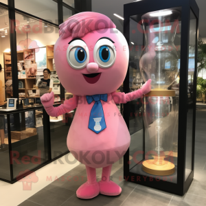 Pink Hourglass mascot costume character dressed with a Chambray Shirt and Anklets