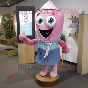 Pink Hourglass mascot costume character dressed with a Chambray Shirt and Anklets