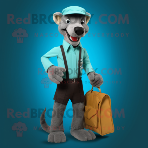 Cyan Thylacosmilus mascot costume character dressed with a Trousers and Wallets