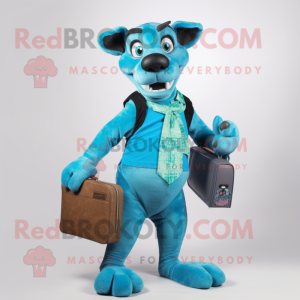 Cyan Thylacosmilus mascot costume character dressed with a Trousers and Wallets