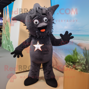 Black Starfish mascot costume character dressed with a Romper and Brooches