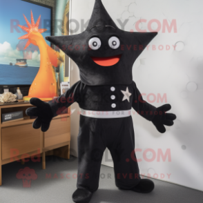 Black Starfish mascot costume character dressed with a Romper and Brooches