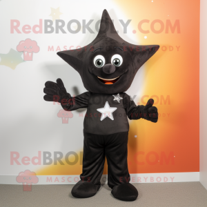 Black Starfish mascot costume character dressed with a Romper and Brooches