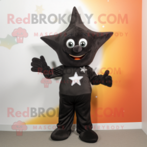 Black Starfish mascot costume character dressed with a Romper and Brooches