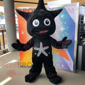 Black Starfish mascot costume character dressed with a Romper and Brooches