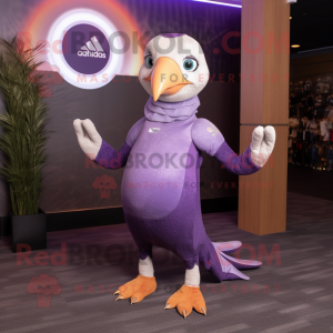 Lavender Falcon mascot costume character dressed with a Yoga Pants and Gloves