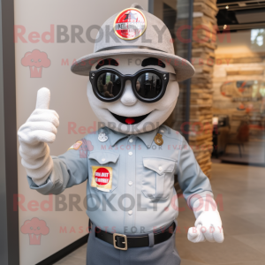 Gray Fire Fighter mascot costume character dressed with a Oxford Shirt and Sunglasses