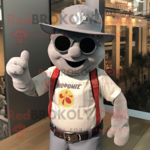 Gray Fire Fighter mascot costume character dressed with a Oxford Shirt and Sunglasses