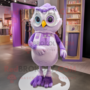 Lavender Owl mascot costume character dressed with a Jeggings and Bracelets