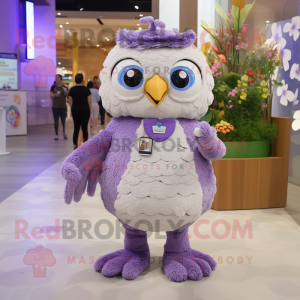 Lavender Owl mascot costume character dressed with a Jeggings and Bracelets