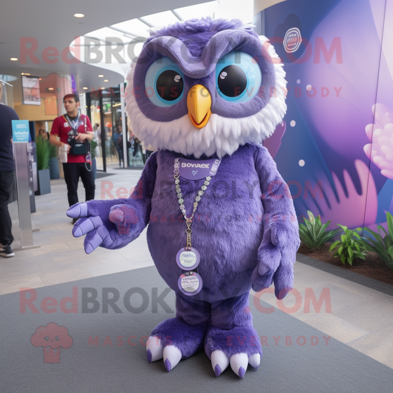 Lavender Owl mascot costume character dressed with a Jeggings and Bracelets Lavender Owl mascot costume character dressed with a Jeggings and Bracelets