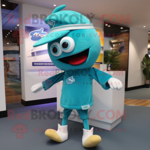 Teal Ray mascot costume character dressed with a Shorts and Beanies