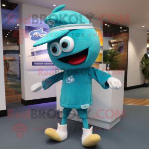 Teal Ray maskot kostume...