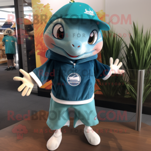 Teal Ray mascot costume character dressed with a Shorts and Beanies