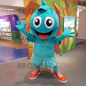 Teal Ray mascot costume character dressed with a Shorts and Beanies