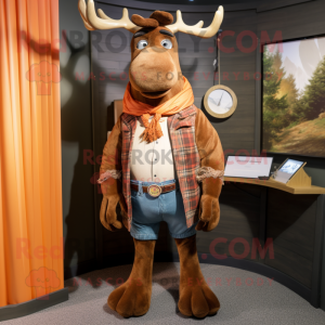 Rust Elk mascot costume character dressed with a Bootcut Jeans and Shawl pins
