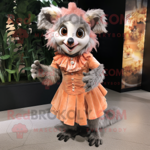 Peach Aye-Aye mascot costume character dressed with a Dress and Gloves