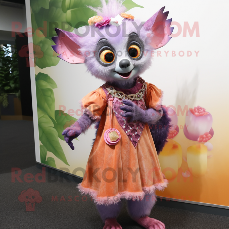 Peach Aye-Aye mascot costume character dressed with a Dress and Gloves Peach Aye-Aye mascot costume character dressed with a Dress and Gloves