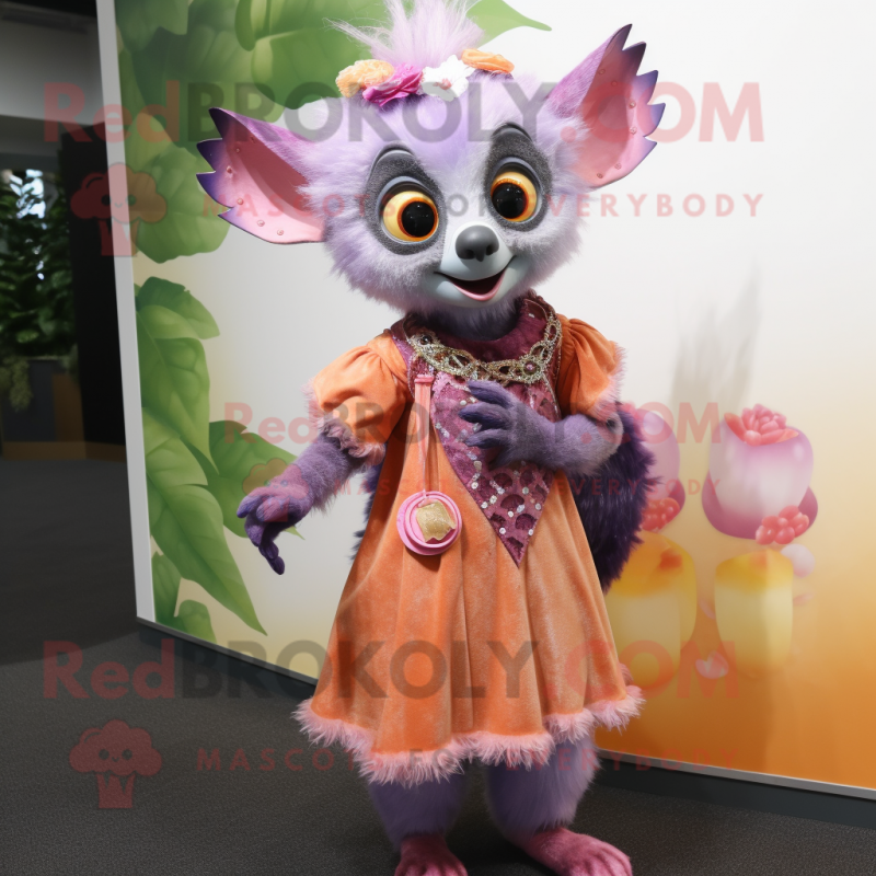 Peach Aye-Aye mascot costume character dressed with a Dress and Gloves