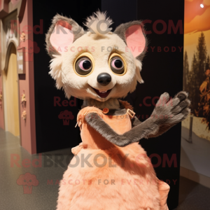 Peach Aye-Aye mascot costume character dressed with a Dress and Gloves