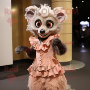 Peach Aye-Aye mascot costume character dressed with a Dress and Gloves