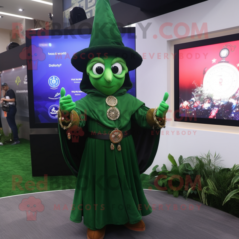 Forest Green Magician mascot costume character dressed with a Sweater and Digital watches Forest Green Magician mascot costume character dressed with a Sweater and Digital watches