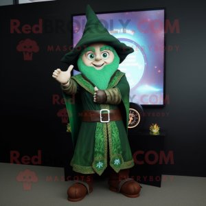 Forest Green Magician mascot costume character dressed with a Sweater and Digital watches