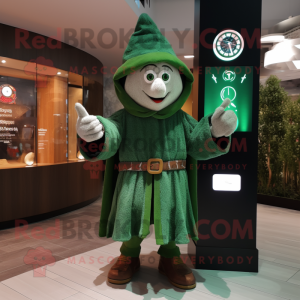 Forest Green Magician mascot costume character dressed with a Sweater and Digital watches