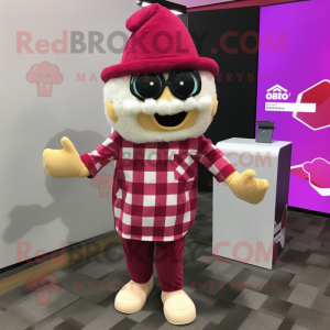 Magenta Pop Corn mascot costume character dressed with a Flannel Shirt and Hair clips