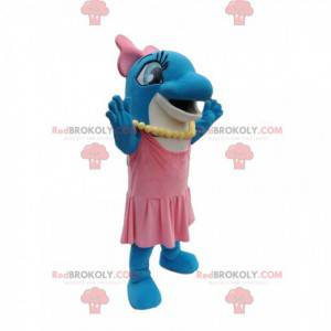 Maskottchen weiblicher Delphin mit einem rosa Kleid -