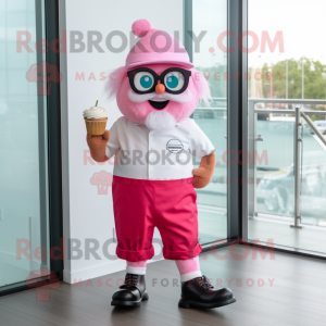 Pink Cupcake mascot costume character dressed with a Bermuda Shorts and Eyeglasses