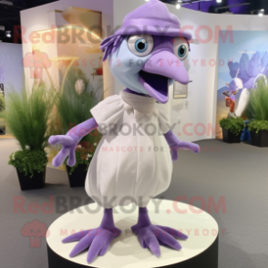 Lavender Archeopteryx mascot costume character dressed with a Pencil Skirt and Suspenders