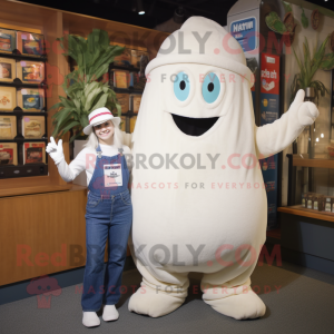 White Squash mascot costume character dressed with a Mom Jeans and Beanies