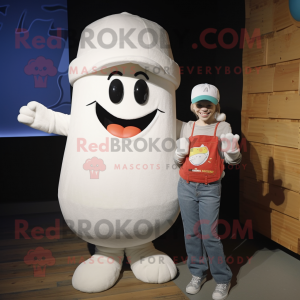 White Squash mascot costume character dressed with a Mom Jeans and Beanies