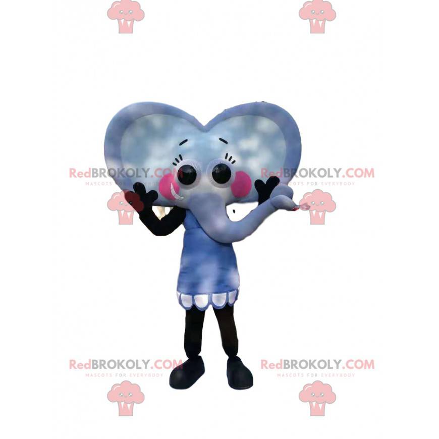 Little gray elephant mascot in the shape of a heart -