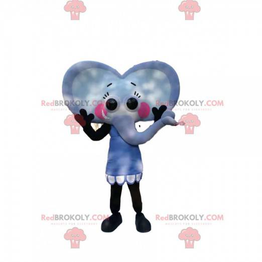 Mascote pequeno elefante cinzento em forma de coração -