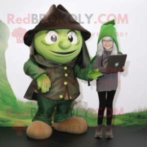 Forest Green Witch mascot costume character dressed with a Cargo Pants and Rings