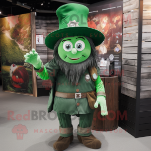 Forest Green Witch mascot costume character dressed with a Cargo Pants and Rings