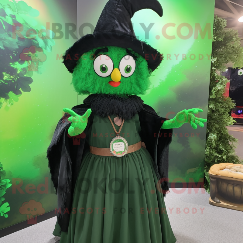 Forest Green Witch mascot costume character dressed with a Cargo Pants and Rings