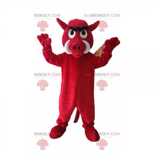 Mascot jabalí rojo agresivo. Traje de jabalí - Redbrokoly.com