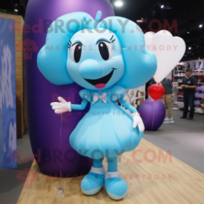 Cyan Heart Shaped Balloons mascot costume character dressed with a Mini Skirt and Messenger bags