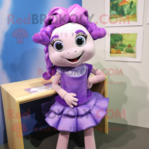 Lavender Turtle mascot costume character dressed with a Pencil Skirt and Hair clips