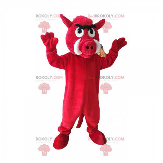 Mascotte de sanglier rouge agressif. Costume de sanglier -