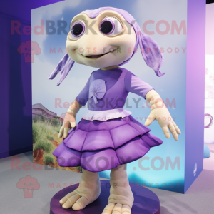 Lavender Turtle mascot costume character dressed with a Pencil Skirt and Hair clips